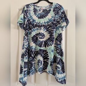 LuLaRoe Navy and Mint Tie-Dye Short Sleeve Top